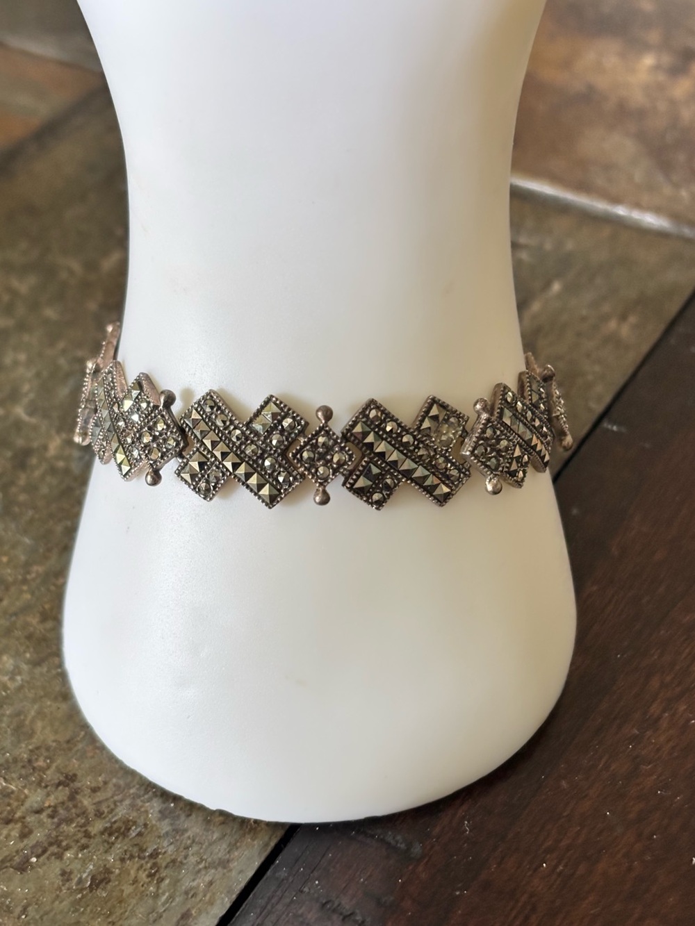 Sterling Silver Marcasite Bracelet with safety chain